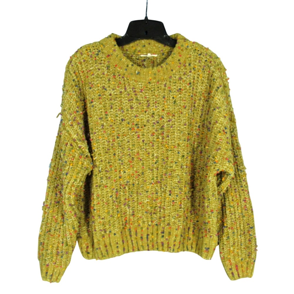 EASEL Green MULTICOLOR POM POM Mock Neck CONFETTI Relaxed KNIT SWEATER Sz S